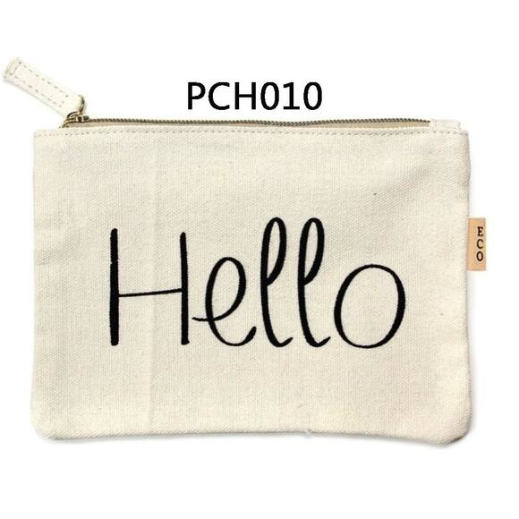 "Hello" canvas zipper eco pouch bag PCH010 - Picture 1 of 3